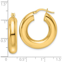 14K Yellow Gold Polished Hollow 6mm Large Round Hoop Earrings by 0