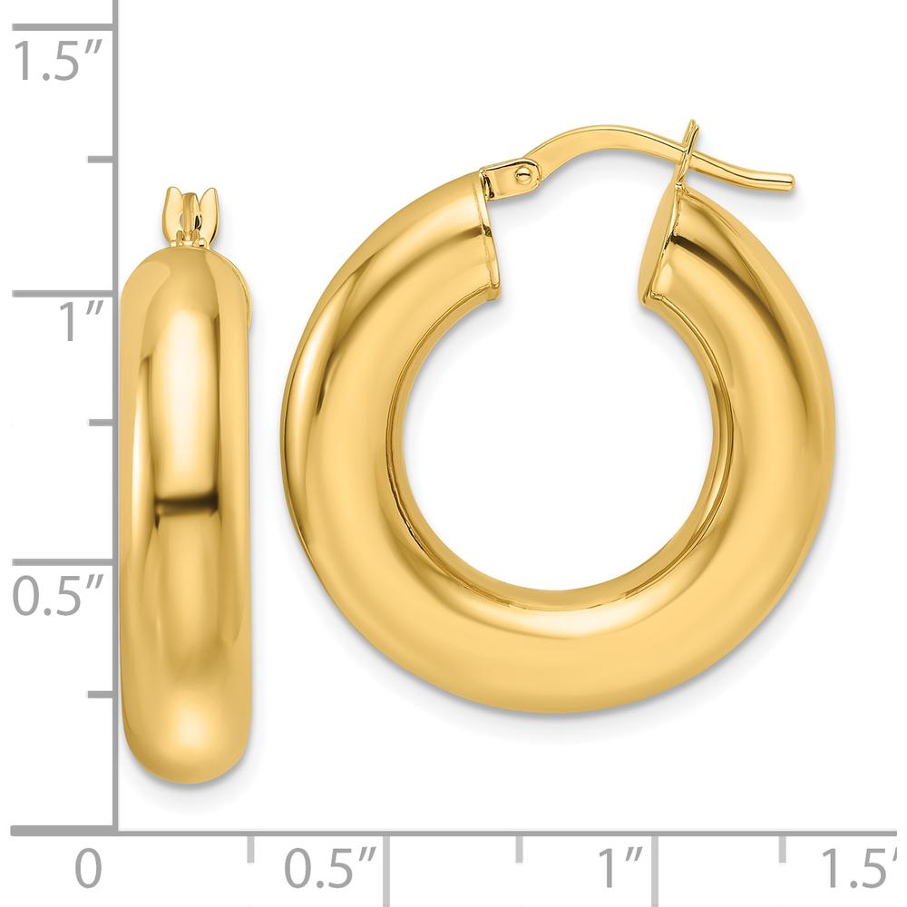 14K Yellow Gold Polished Hollow 6mm Large Round Hoop Earrings by 0