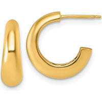14K Yellow Gold Polished Hollow C-Hoop Earrings - 14.9mm Length by 0