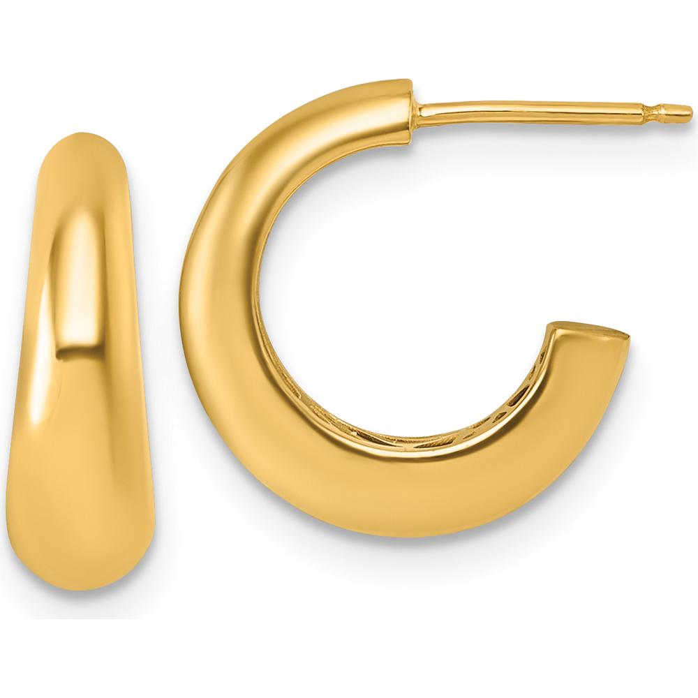 14K Yellow Gold Polished Hollow C-Hoop Earrings - 14.9mm Length by 0