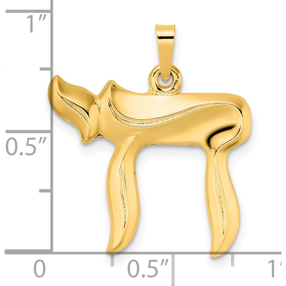 14K Yellow Gold Polished Hollow Chai Symbol Pendant - Elegant Life Symbol by Oro Pregiato