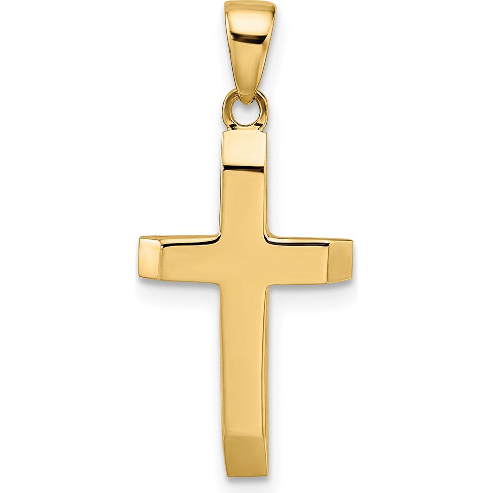 14K Yellow Gold Polished Hollow Cross Pendant with Beveled Edges - 26mm Length by Oro Pregiato