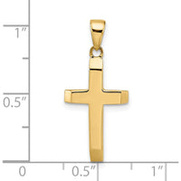14K Yellow Gold Polished Hollow Cross Pendant with Beveled Edges - 26mm Length by Oro Pregiato