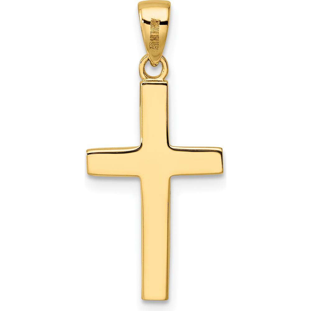 14K Yellow Gold Polished Hollow Cross Pendant with Beveled Edges - 26mm Length by Oro Pregiato