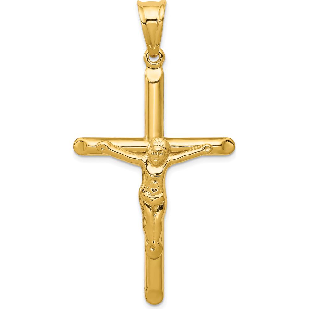 14K Yellow Gold Polished Hollow Crucifix Pendant - 57mm in Length by Oro Pregiato