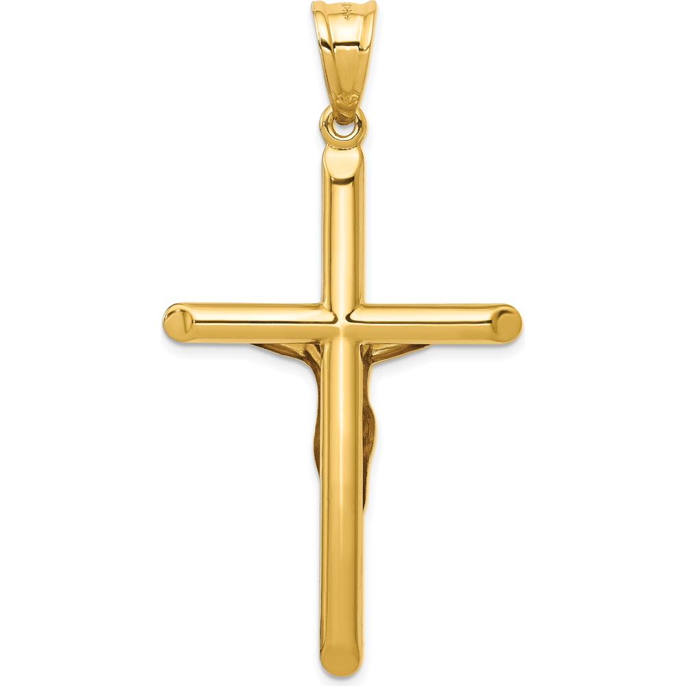 14K Yellow Gold Polished Hollow Crucifix Pendant - 57mm in Length by Oro Pregiato