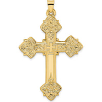 14K Yellow Gold Polished Hollow Fleur de Lis Cross Pendant - 55.5mm Length by Oro Pregiato