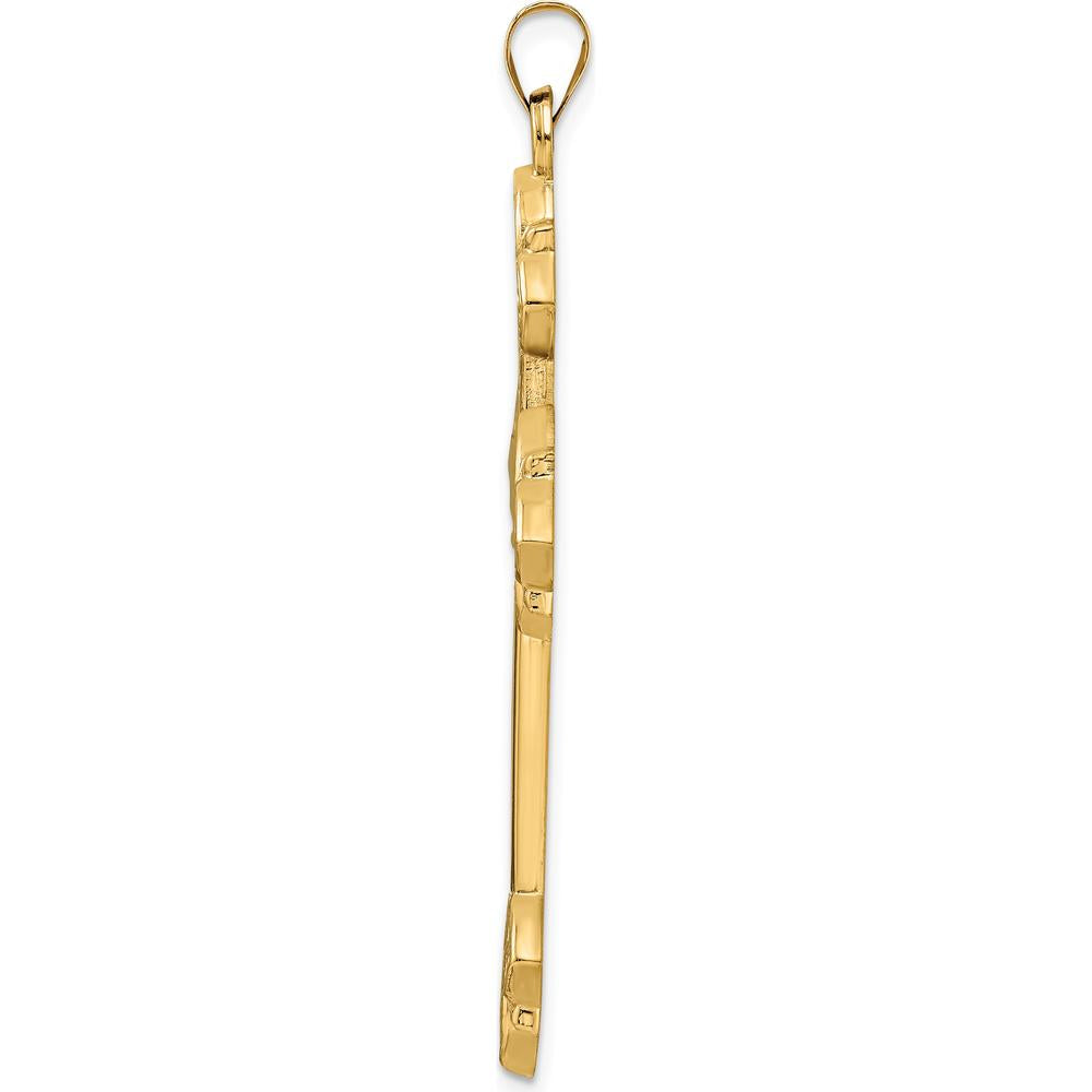 14K Yellow Gold Polished Hollow Fleur de Lis Cross Pendant - 55.5mm Length by Oro Pregiato