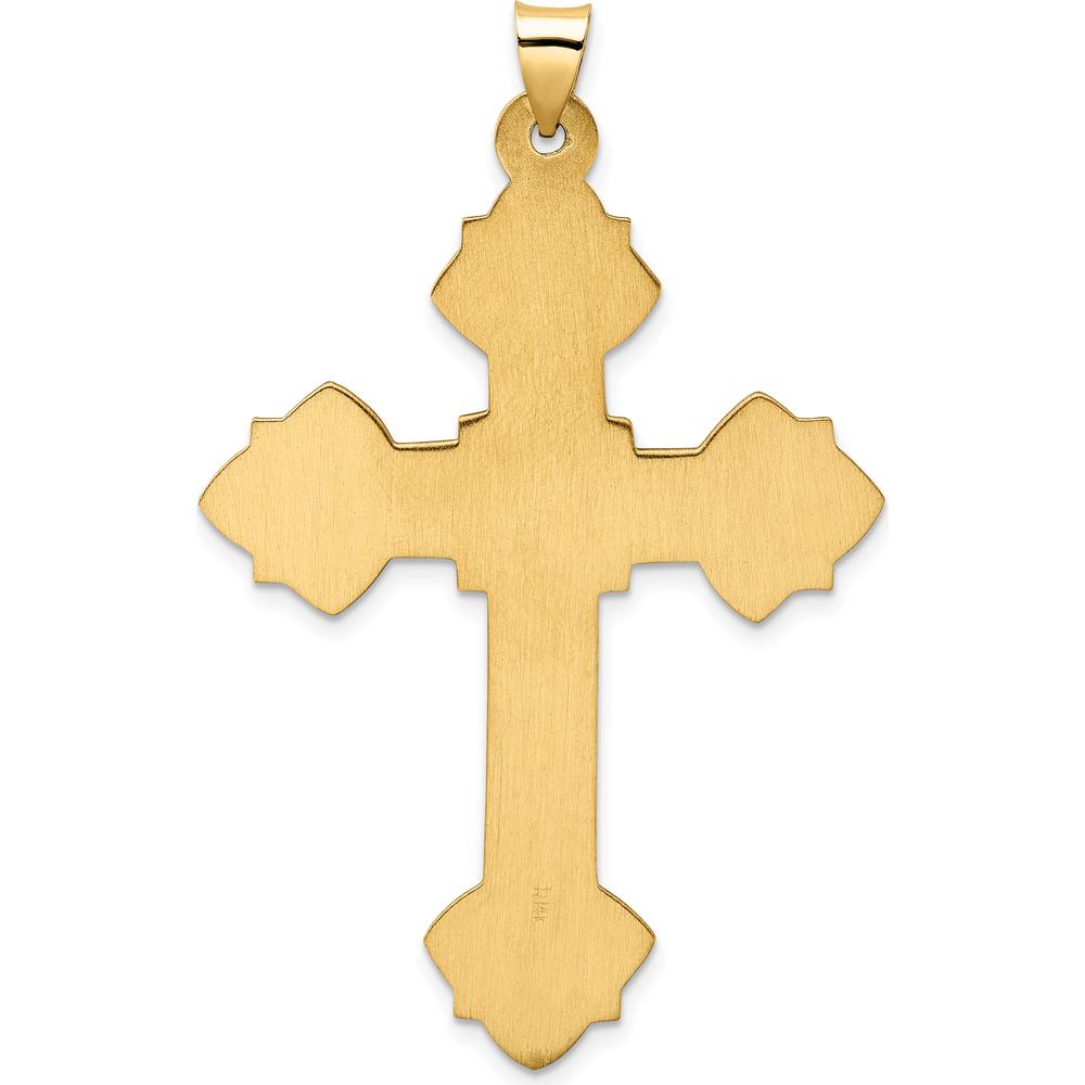 14K Yellow Gold Polished Hollow Fleur de Lis Cross Pendant - 55.5mm Length by Oro Pregiato
