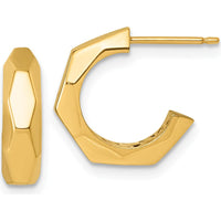 14K Yellow Gold Polished Hollow Geometric C-Hoop Post Earrings - 14.7mm Length by 0