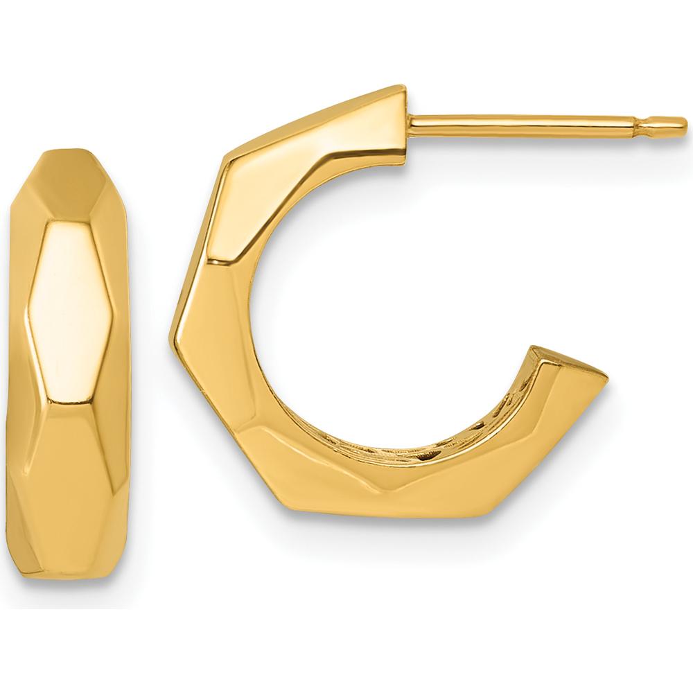 14K Yellow Gold Polished Hollow Geometric C-Hoop Post Earrings - 14.7mm Length by 0