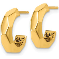 14K Yellow Gold Polished Hollow Geometric C-Hoop Post Earrings - 14.7mm Length by 0