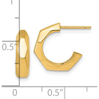14K Yellow Gold Polished Hollow Geometric C-Hoop Post Earrings - 14.7mm Length by 0
