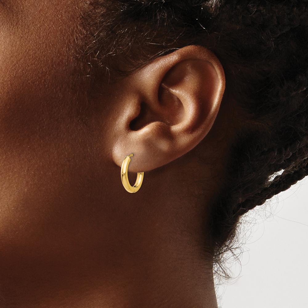 14K Yellow Gold Polished Hollow Hoop Earrings - 15mm Width, 14mm Length by 0