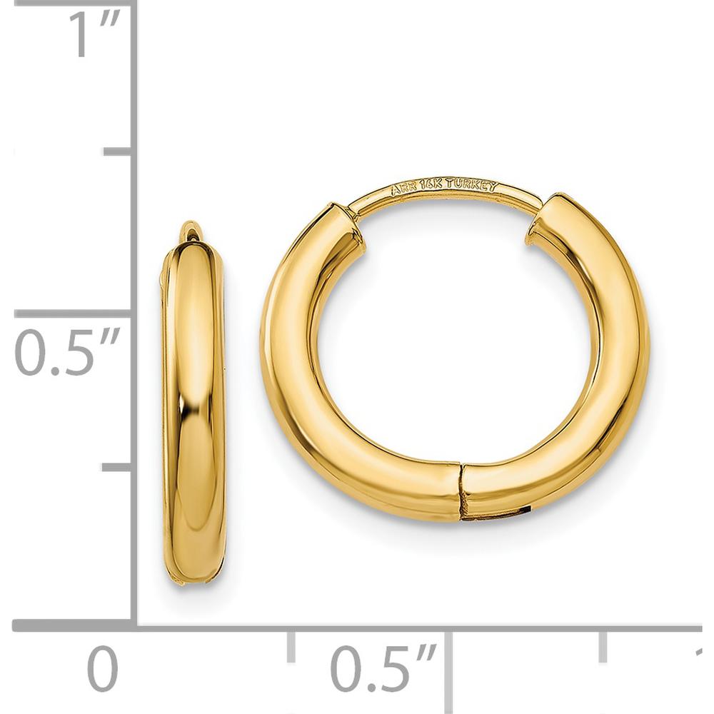 14K Yellow Gold Polished Hollow Hoop Earrings - 15mm Width, 14mm Length by 0