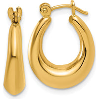 14K Yellow Gold Polished Hollow Hoop Earrings - 9mm Length, 5mm Width by 0