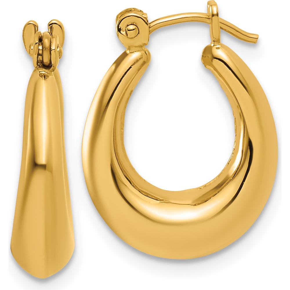 14K Yellow Gold Polished Hollow Hoop Earrings - 9mm Length, 5mm Width by 0
