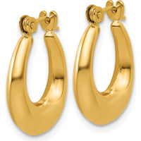 14K Yellow Gold Polished Hollow Hoop Earrings - 9mm Length, 5mm Width by 0
