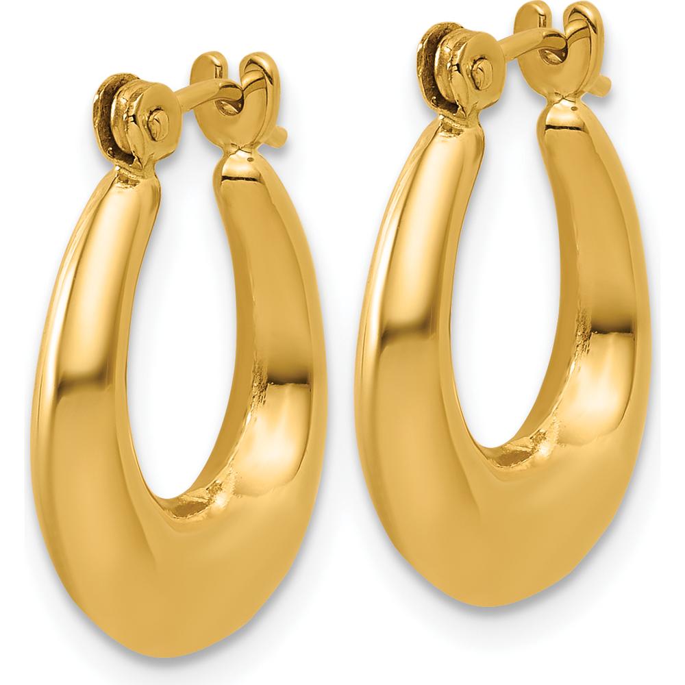 14K Yellow Gold Polished Hollow Hoop Earrings - 9mm Length, 5mm Width by 0