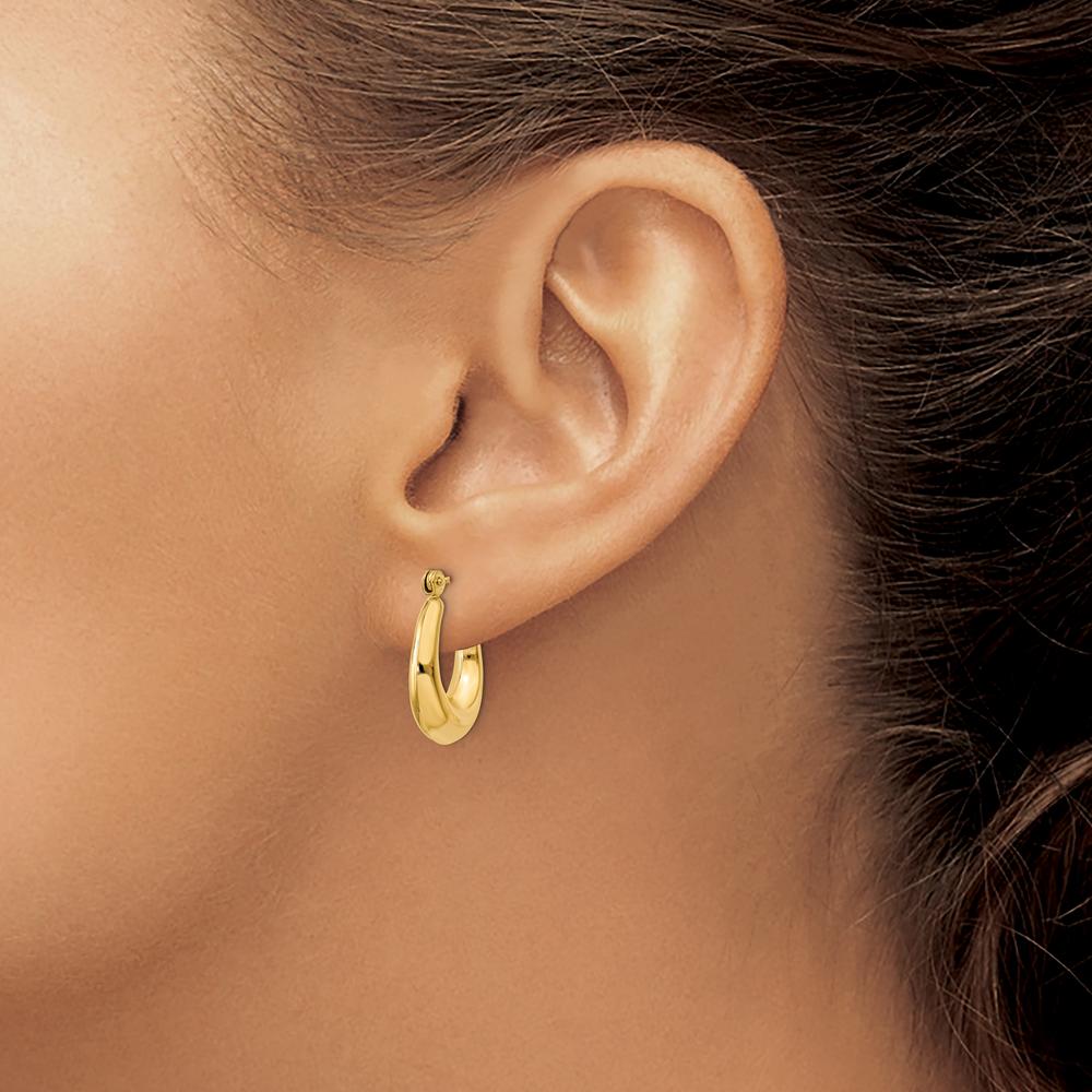 14K Yellow Gold Polished Hollow Hoop Earrings - 9mm Length, 5mm Width by 0