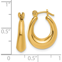14K Yellow Gold Polished Hollow Hoop Earrings - 9mm Length, 5mm Width by 0