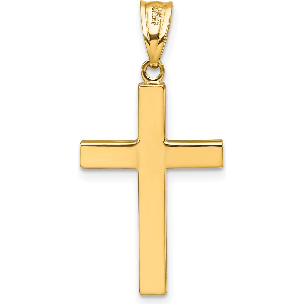 14K Yellow Gold Polished Hollow Latin Cross Pendant - 32mm by Oro Pregiato