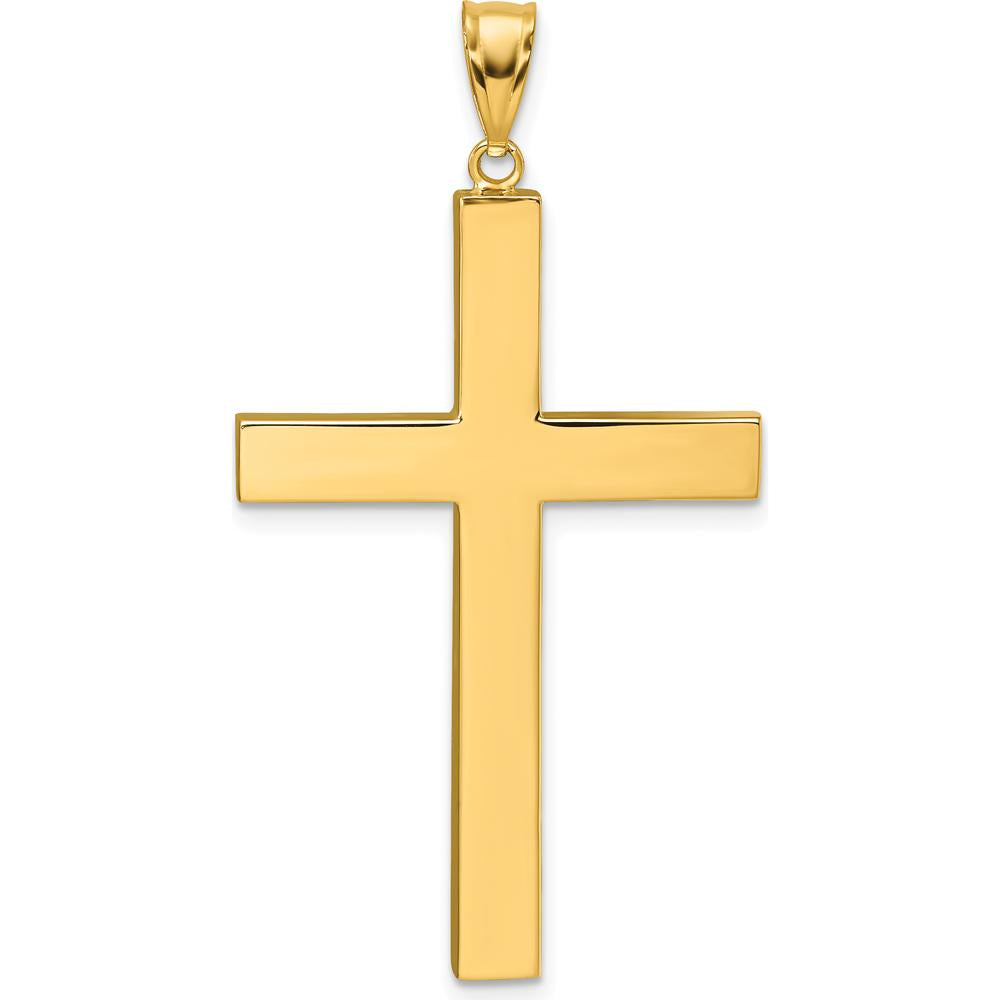 14K Yellow Gold Polished Hollow Latin Cross Pendant - 47.2mm Long by Oro Pregiato