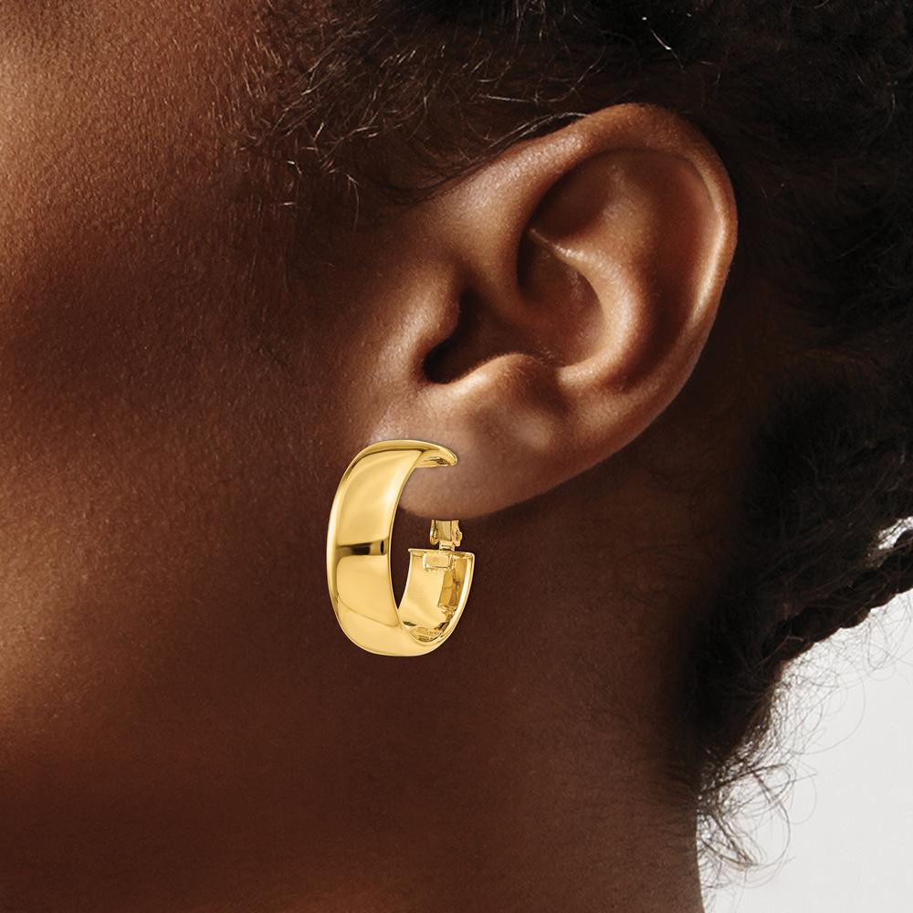 14K Yellow Gold Polished Hollow Omega Back Hoop Earrings - 24.75mm by Oro Pregiato