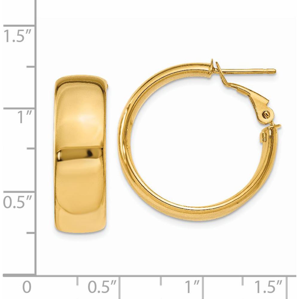 14K Yellow Gold Polished Hollow Omega Back Hoop Earrings - 24.75mm by Oro Pregiato