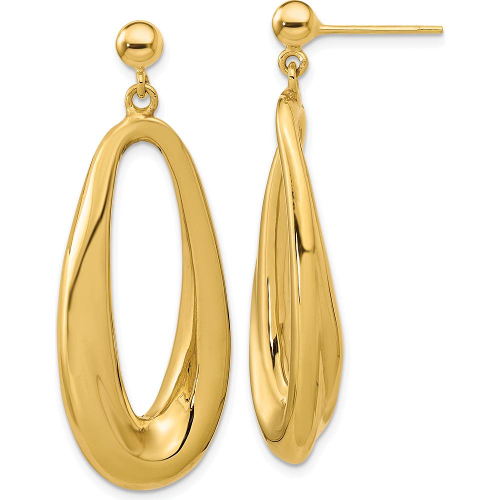 14K Yellow Gold Polished Hollow Oval Drop Earrings - 40.4mm Length by 0