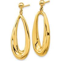 14K Yellow Gold Polished Hollow Oval Drop Earrings - 40.4mm Length by 0
