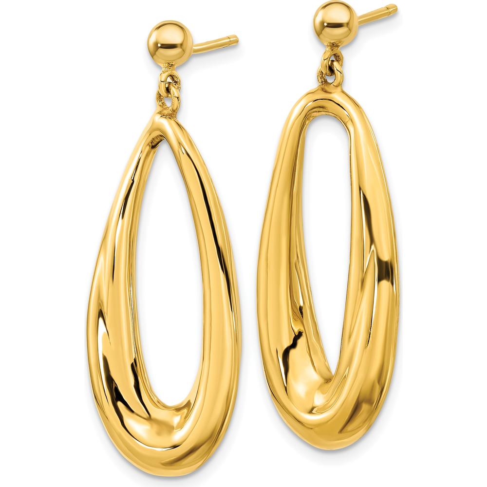 14K Yellow Gold Polished Hollow Oval Drop Earrings - 40.4mm Length by 0