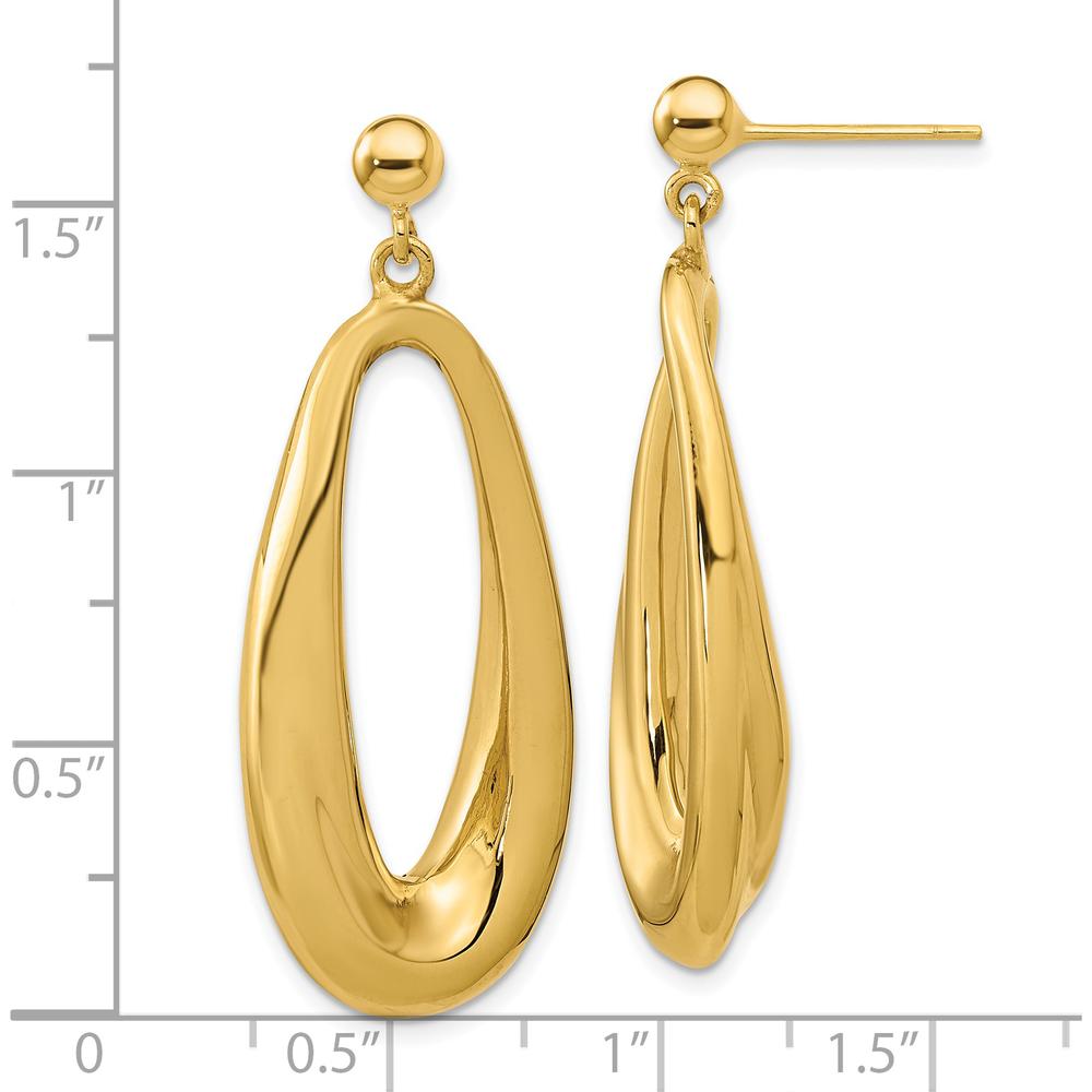 14K Yellow Gold Polished Hollow Oval Drop Earrings - 40.4mm Length by 0