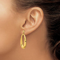 14K Yellow Gold Polished Hollow Oval Drop Earrings - 40.4mm Length by 0