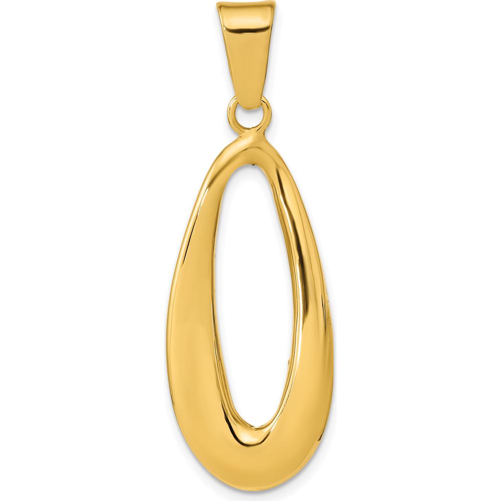 14K Yellow Gold Polished Hollow Oval Hoop Pendant - 33.81mm Length by Oro Pregiato