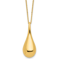 14K Yellow Gold Polished Hollow Teardrop Pendant Necklace with Rolo Chain - 18" Length by 0