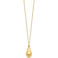 14K Yellow Gold Polished Hollow Teardrop Pendant Necklace with Rolo Chain - 18" Length by 0