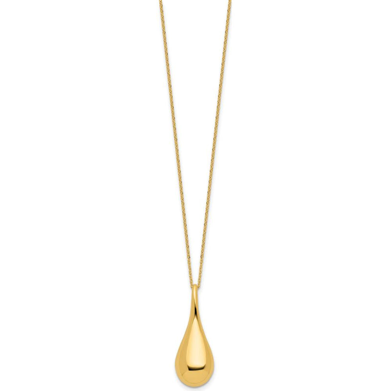 14K Yellow Gold Polished Hollow Teardrop Pendant Necklace with Rolo Chain - 18" Length by 0