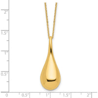14K Yellow Gold Polished Hollow Teardrop Pendant Necklace with Rolo Chain - 18" Length by 0
