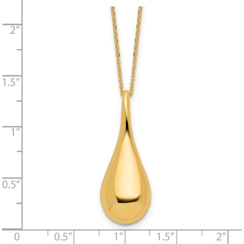 14K Yellow Gold Polished Hollow Teardrop Pendant Necklace with Rolo Chain - 18" Length by 0