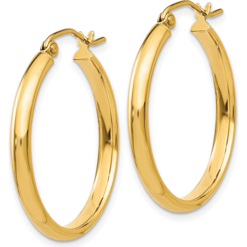 14K Yellow Gold Polished Hoop Earrings - 25mm Length, 2.75mm Thickness by 0