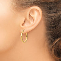 14K Yellow Gold Polished Hoop Earrings - 25mm Length, 2.75mm Thickness by 0