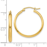 14K Yellow Gold Polished Hoop Earrings - 25mm Length, 2.75mm Thickness by 0