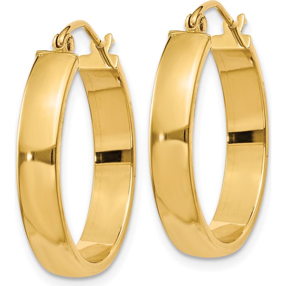 14K Yellow Gold Polished Hoop Earrings - 25mm Length, 4mm Thickness by 0
