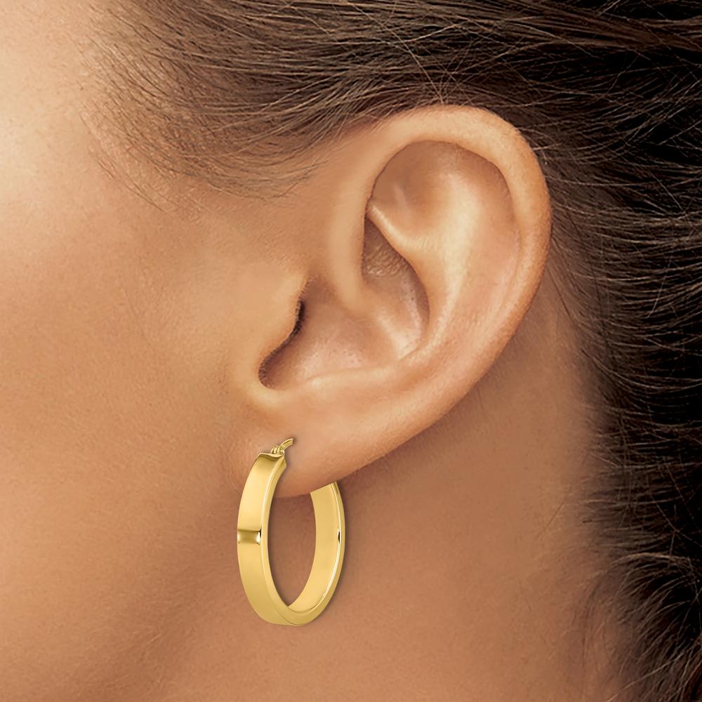 14K Yellow Gold Polished Hoop Earrings - 25mm Length, 4mm Thickness by 0
