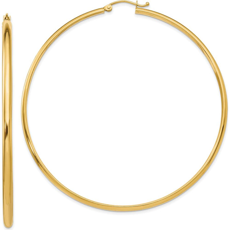 14K Yellow Gold Polished Hoop Earrings - 65mm Length by 0
