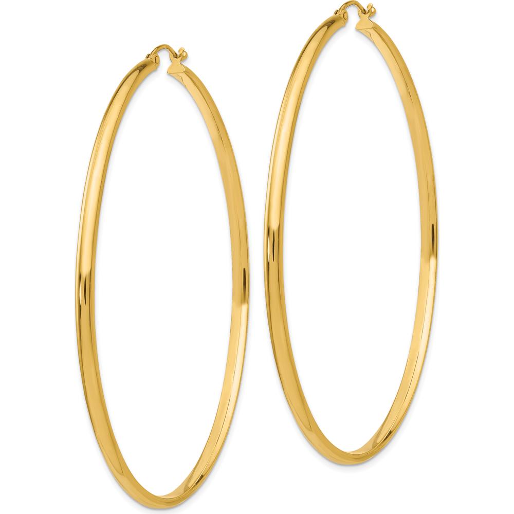 14K Yellow Gold Polished Hoop Earrings - 65mm Length by 0