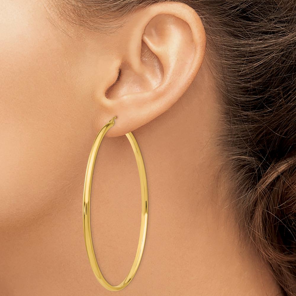 14K Yellow Gold Polished Hoop Earrings - 65mm Length by 0
