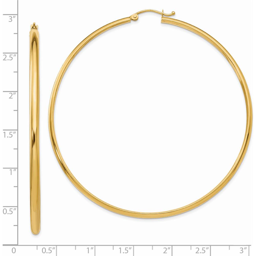14K Yellow Gold Polished Hoop Earrings - 65mm Length by 0