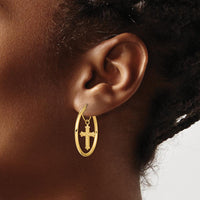 14K Yellow Gold Polished Hoop Earrings with Diamond-Cut Cross Dangles by 0